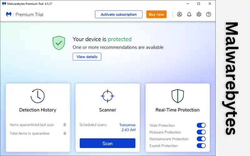 Malwarebytes Interface remove virus or malware