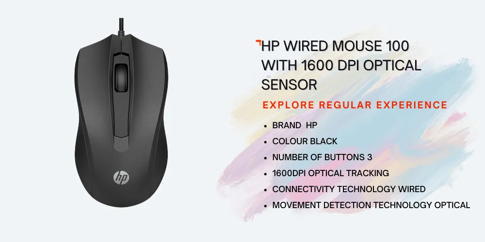 HP Wired Mouse 100 with 1600 DPI Optical Sensor