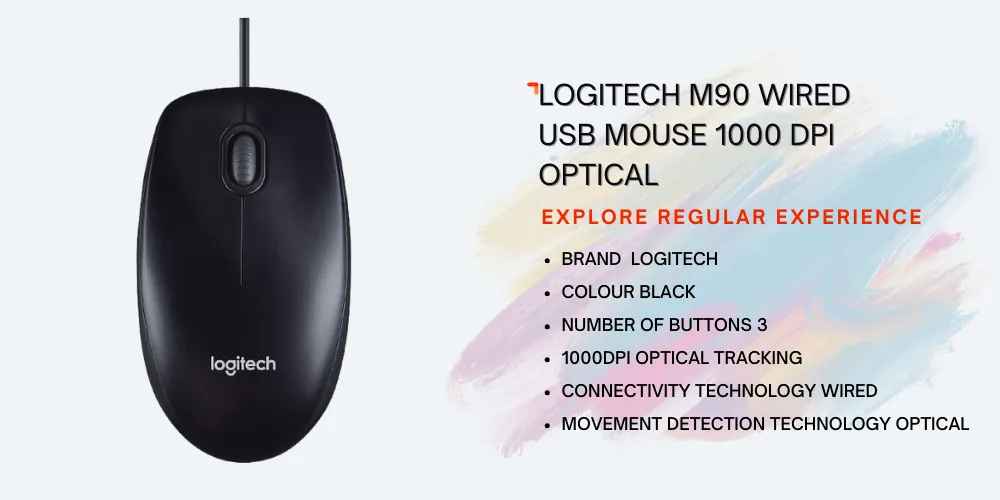 Logitech M90 Black Wired USB Mouse 1000 DPI Optical