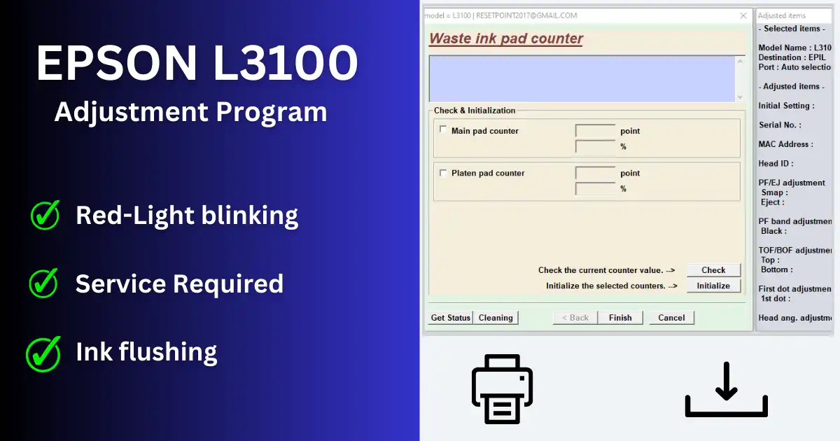 Epson L3100 resetter Adjusment Program